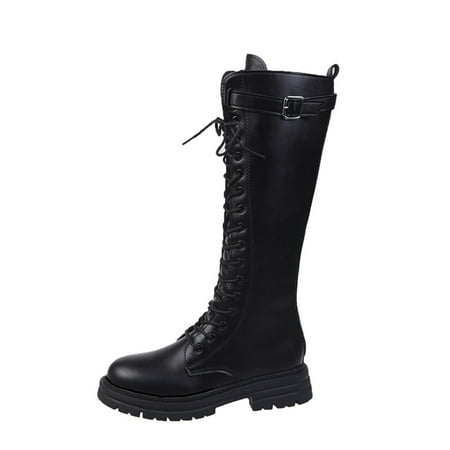

Honeeladyy Long Women s Autumn Knight But Knee High British Style Handsome Thick Bottom Black Sales Online