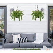 GnFlus Artificial Fern Plants Hanging Greenery Faux Ferns with Basket 25Boston Fern 31 Leaves Fake Fern Indoor Outdoor Potted Plants bathroom Home Office Decor Dusty Green