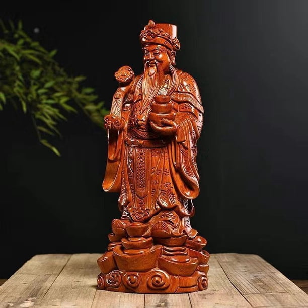 Large rosewood carved God of Wealth Buddha statue, 1 meter tall, solid wood, suitable for home living room, for attracting wealth.