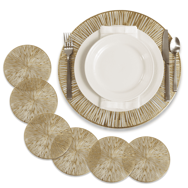 Set 6 piezas Manteles Individuales Redondos 38 cm Tapete Mesa Comedor Pvc Vittori Color Dorado