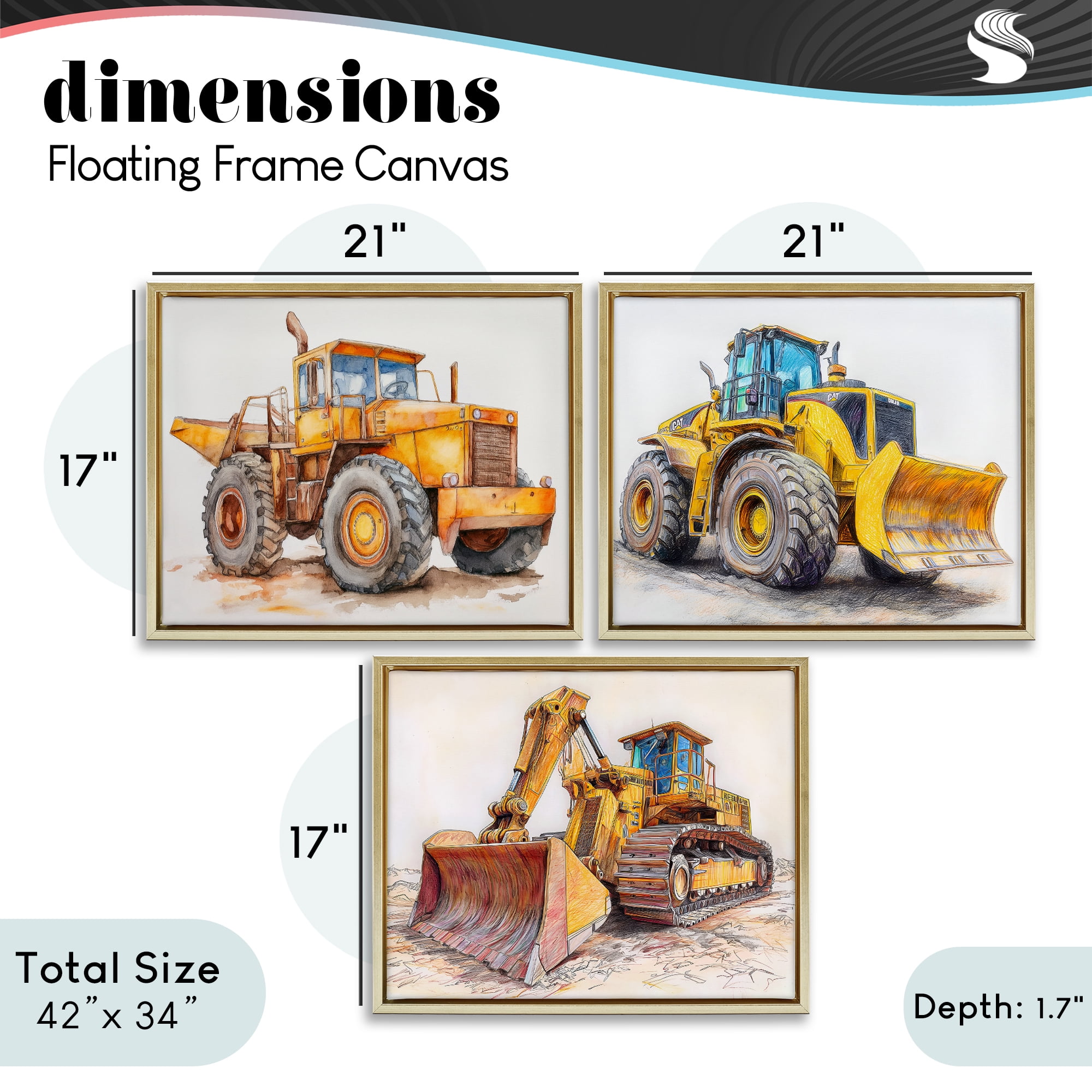 Stupell Industries Various Construction Trio 3 Piece Gold Framed Floater Canvas Set, design by Steve Hunziker