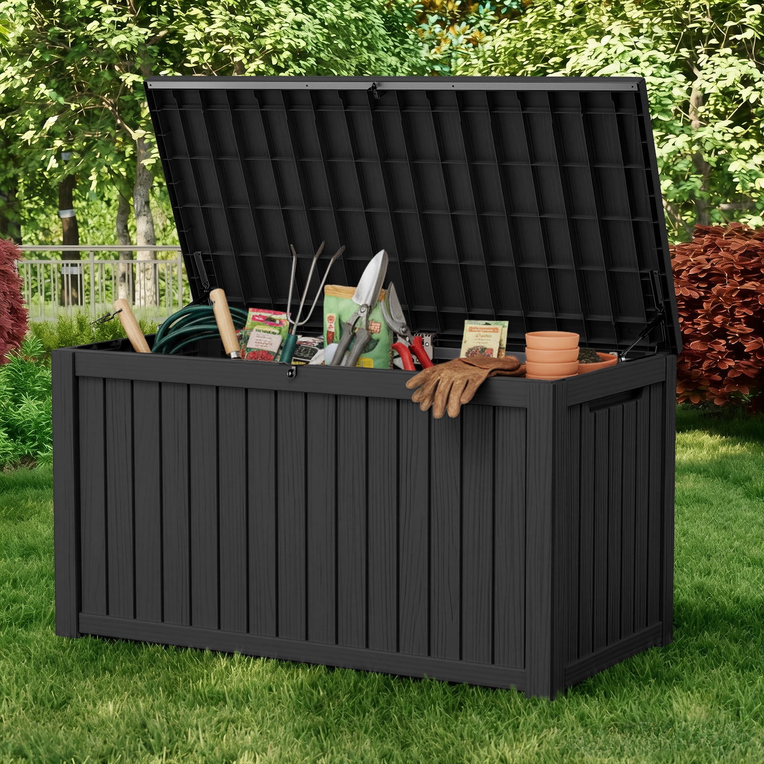 MAYEERTY 180 Gallon Outdoor Deck Box, Large Capacity Storage Box for Patio Furniture Cushions, Pillow Outdoor Indoor, Black