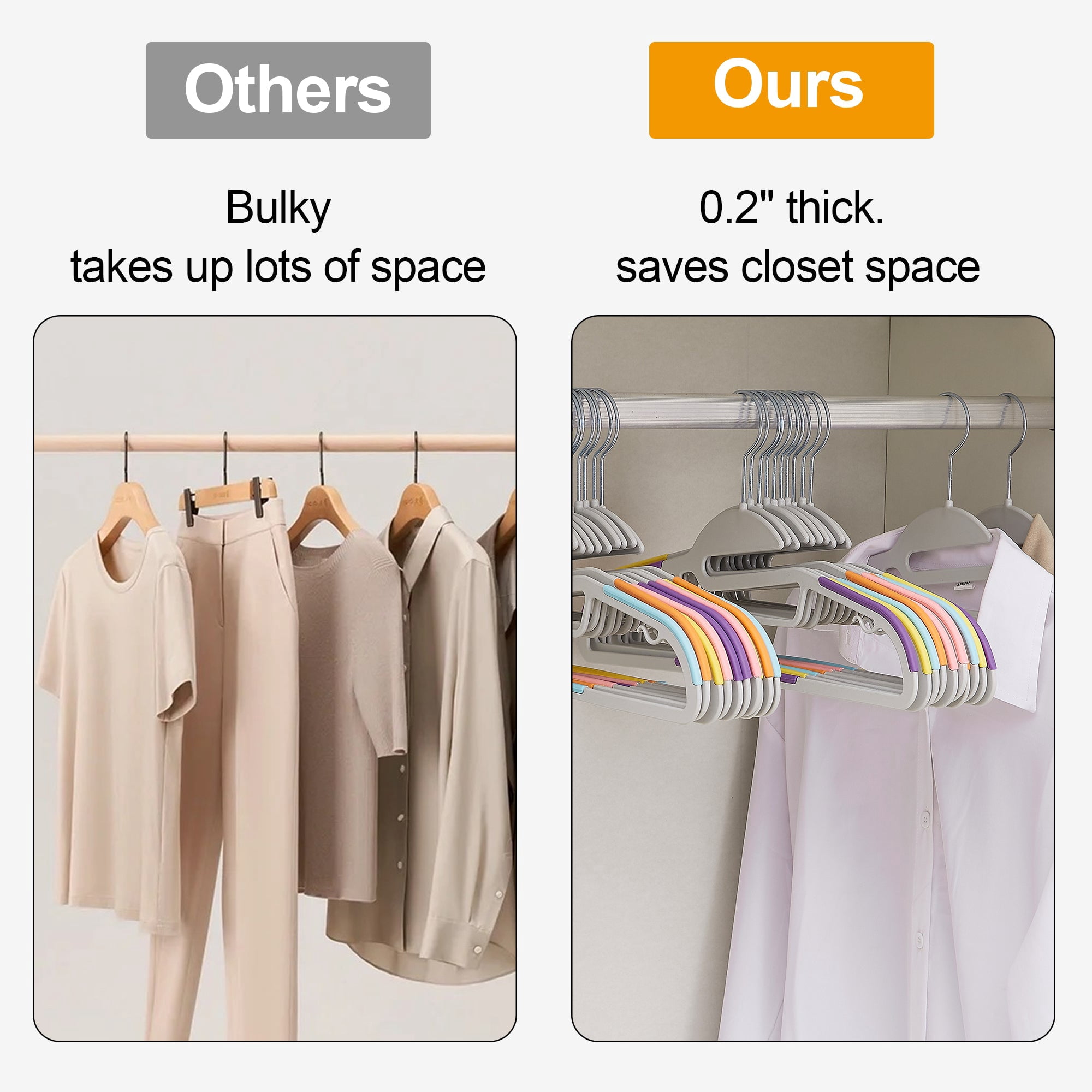 VECELO 25 Pack Heavy Duty Plastic Hangers, 360º Swivel Hook Coat Hangers, Non-Slip, Space-Saving, Multicolor
