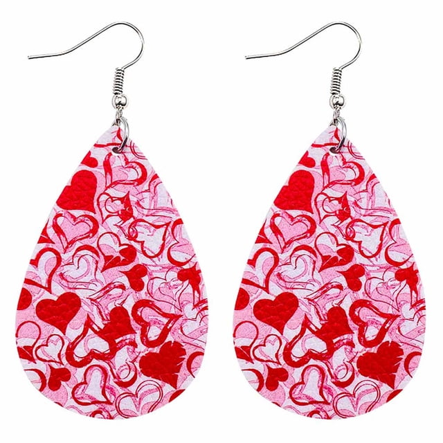 PVCS Boucles d'Oreilles de la Saint-Valentin Cœur Amour Lèvres Rouges Boucles d'Oreilles Imprimées Double Face