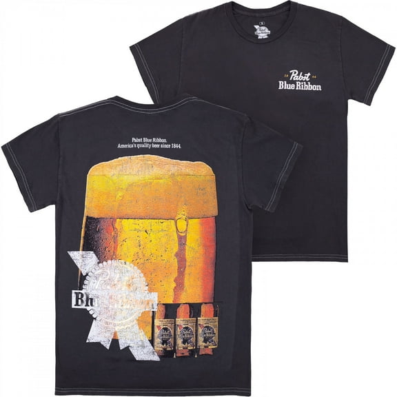 Pabst Blue Ribbon Quality Beer Since 1844 Front and Back Print T-Shirt-Large