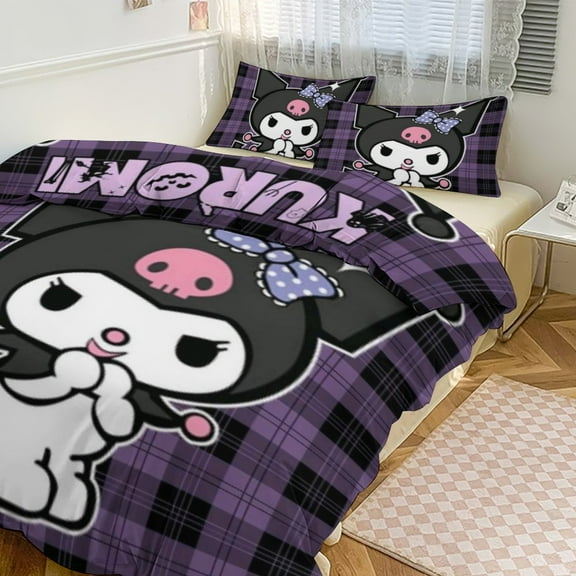 KUROMI Bedding Set Anime Three-piece for Boys Girls Teens Twin