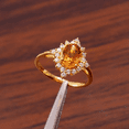 thumbnail image 4 of Oval Cut Yellow Topaz & Diamond Halo Wedding Ring in 14k Yellow Gold Vermeil - Statement Anniversary Ring For Her, 4 of 6