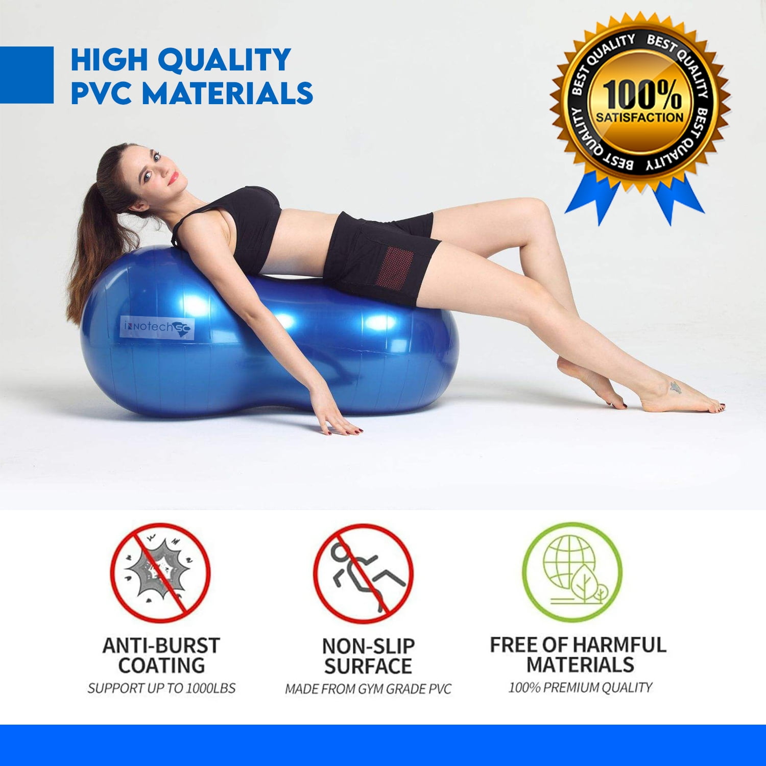 InnotechSC Peanut Ball – Anti-Burst Exercise Ball for Labor, Physical Therapy, Kids, Core Strength, Flexible Seating, Home & Gym Fitness, Sensory Chair Wiggle Seat (Includes Pump)- Blue