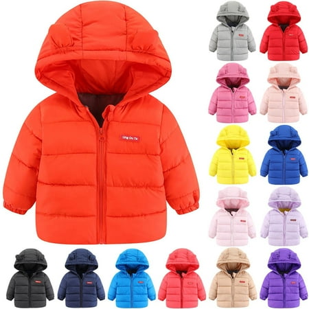 Feancey Cute Down Coats for Baby Girls Boys Thick Warm Puffer Jacket Bear Ears Padded Hooded Coat Winter Windproof Outerwear with Pockets Purple 6-7 Years