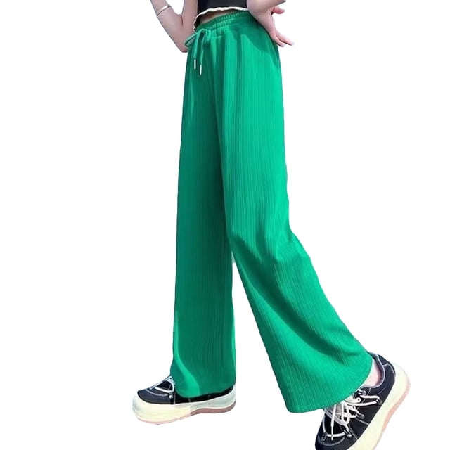 Teen Children Pants Solid Color For Girls Casual High Elastic Waisted Drawstring Loose Fit Sweatpants Streetwear