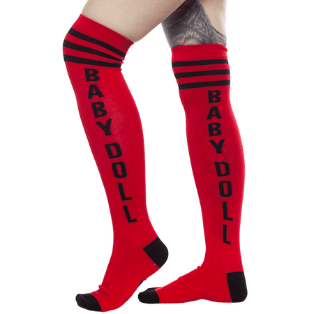 

17 Sourpuss Black N Red BABYDOLL Knee High Socks Gothic Punk Rockabilly Pin Up