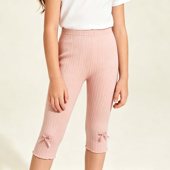 QSAWXQZ Girls' Capri Leggings Elastic Waist Ribbed Stretch Cropped Casual Pants 7-8 Years