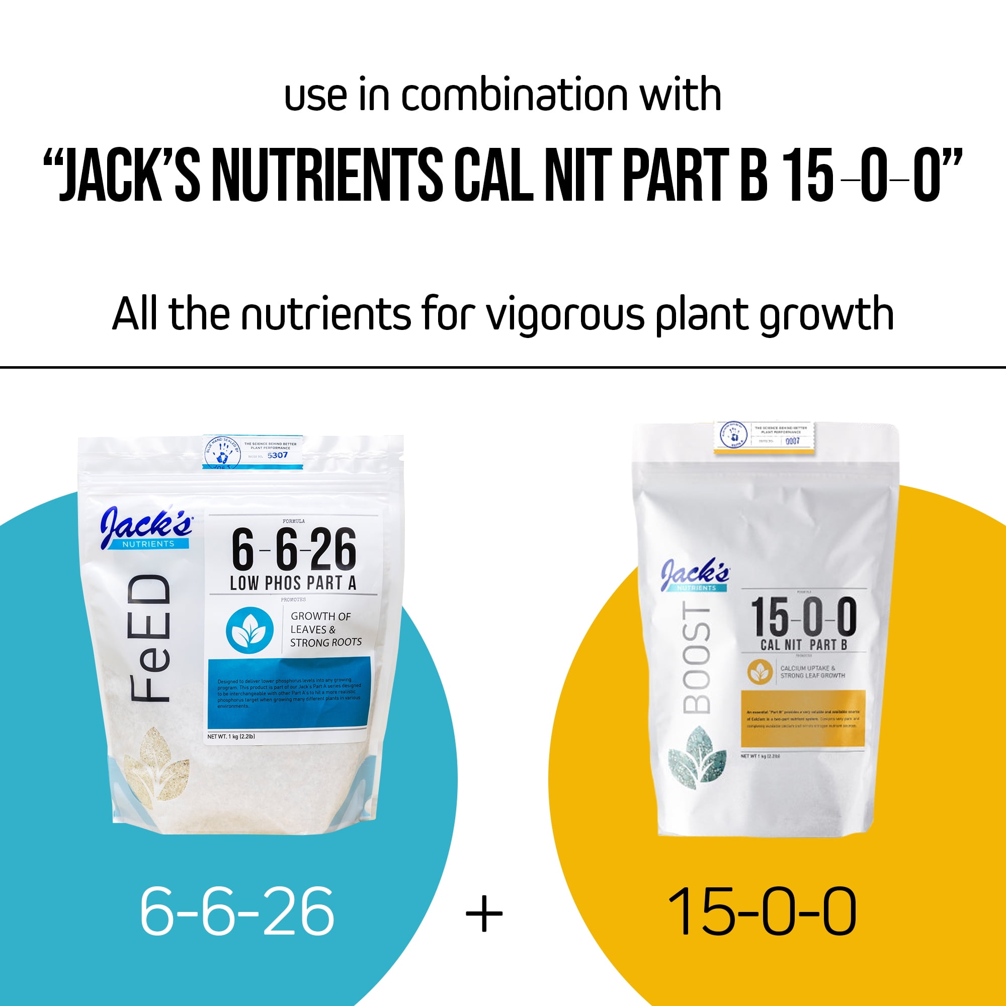Jack's Nutrients 6-6-26 Low Phos Part A Water-Soluble Fertilizer for Growth of Leaves and Strong Roots in Continuous Liquid Feed Program, 2.2lbs