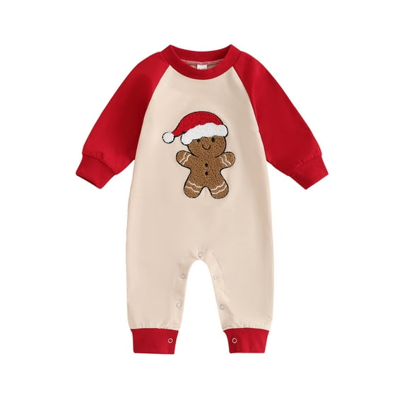 Baby Boy Girl Christmas Outfit Gingerbread Man Long Sleeve Romper Jumpsuit First Christmas Outfit Newborn Fall Winter One Piece Clothes