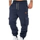 thumbnail image 1 of Penkiiy Men Pantalones de deporte Joggers Fleece Baggy Pantalones de deporte Cargo Pierna recta Cintura elástica Pantalones de deporte casual Cordón de dibujo Pantalones de deporte L Navy, 1 of 6