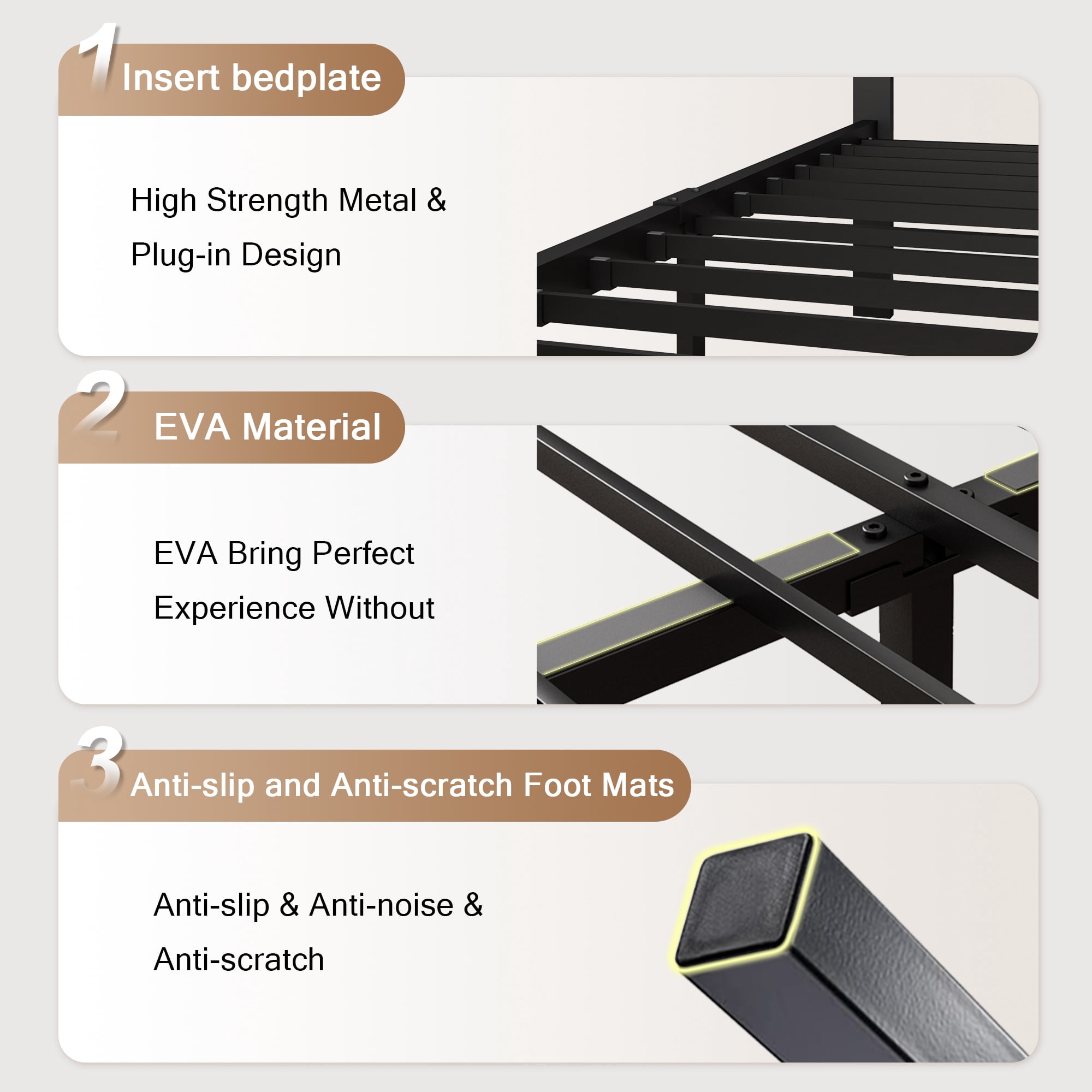 Einhomn Modern Metal Platform Bed Frame with Fabric Upholstered Headboard 12" Underbed Storage, Full Size