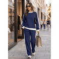 thumbnail image 6 of SHEWIN Womens Sweatsuits 2 Piece Set Fleece Lined Outfits Crew Neck Colorblock Long Sleeve Sweatshirt Jogger Pants Tracksuit Set with Pockets, 6 of 8