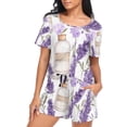 thumbnail image 5 of joogoo Women's Pajama Set Flowers Lavender Short Sleepwear Loungewear with Pockets L, 5 of 7