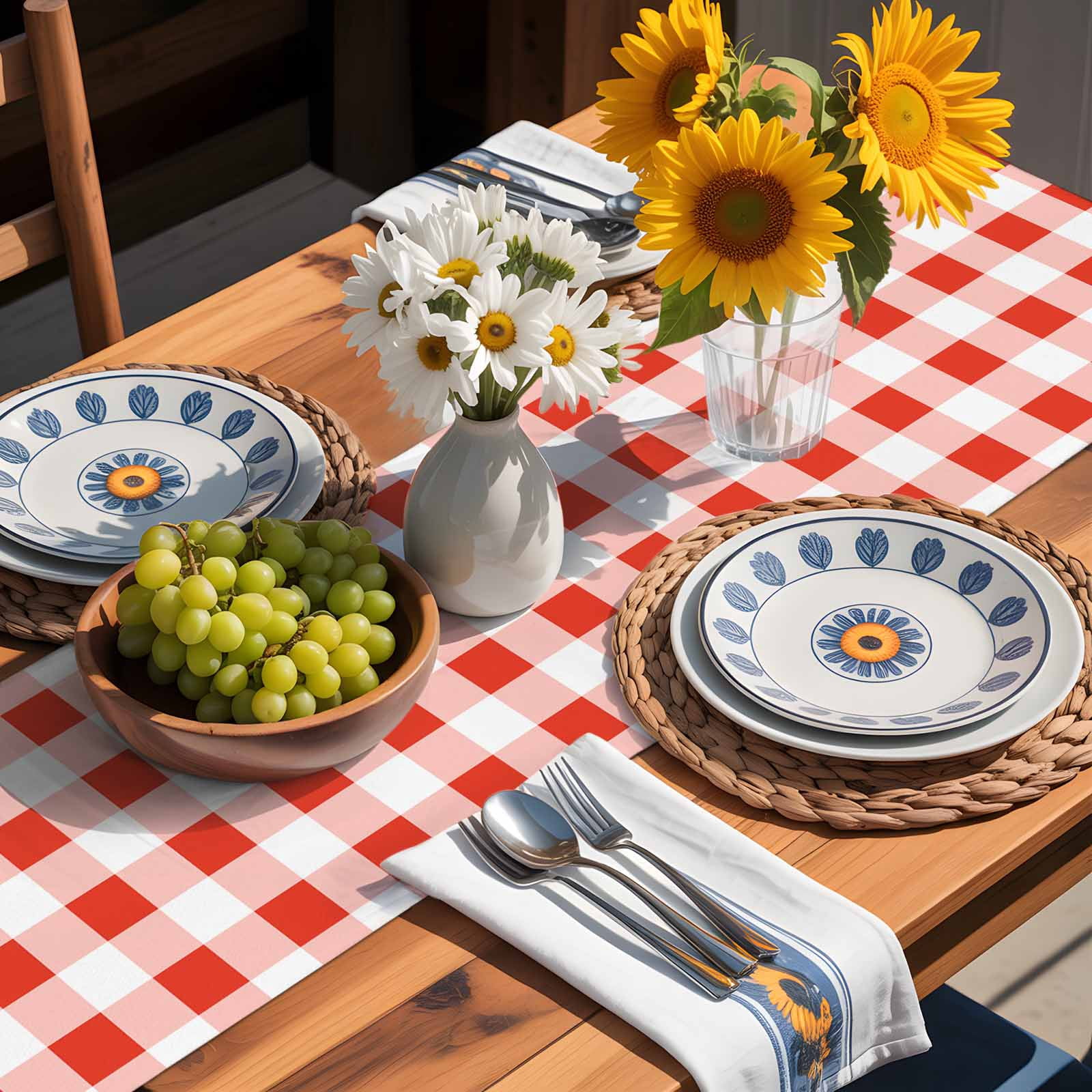 Red Gingham Check Table Runner 90 Inches Long, Gradient Buffalo Plaid Table Runners Tabletop Scarf Kitchen Dining Tables Decoration for Home Party Indoor Outdoor