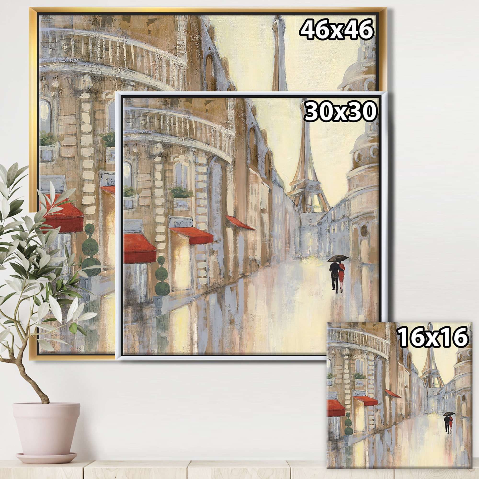 Designart ' Love in Paris III ' Romantic French Country Framed Canvas
