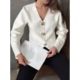 thumbnail image 6 of Cropped Cardigan Sweaters for Women V Neck Long Sleeve Gold Button Down Knit Cardigan Tops White L, 6 of 9