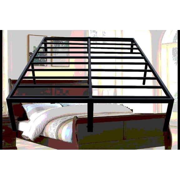 King Size Metal Platform Bed Foundation with Under-bed Storage, Black, for Bedroom