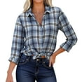 thumbnail image 4 of Yuanlong Womens Blouses Plus Size Blue Plaid Shirts For Women Long Sleeve Button Down Shirts Daily Casual Cozy Blouse Tops, 4 of 9