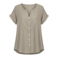 thumbnail image 6 of Auralook Womens Short Sleeve Tops Cotton Linen Shirts Loose Casual V Neck Button Lace Blouses Summer Vacation Clothes, 6 of 9