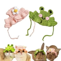 2Pcs Cute Knitted Rabbit Hat – Frog and Flower Pet Hats for Bunny Guinea Pig Cat Small Dog, Funny Bunny Costume for Birthday, Easter, Halloween, Christmas, Pet Dress-Up Accessories