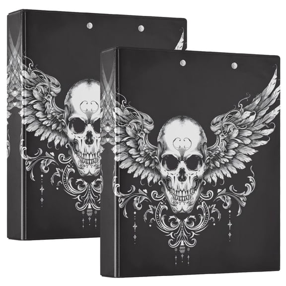 joogoo Art Skeleton with Wings Hardcover 3 Ring Binder 1.5" Round Rings Interior Pockets Binders Organizer 2 Pack