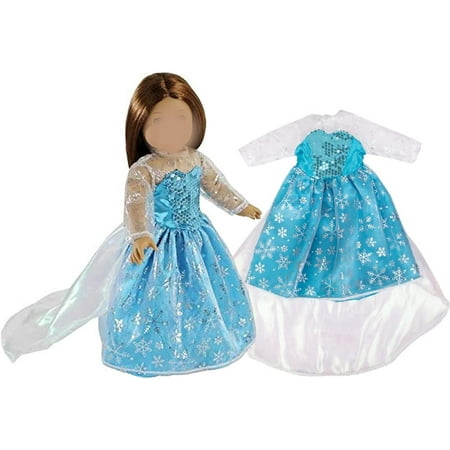 Dress Along Dolly Elsa Frozen Inspired Doll Outfit - Snowflake Queen Dress - Premium HandmadeÂ Clothes Costume for American 18" Girl Dolls - Premium Apparel