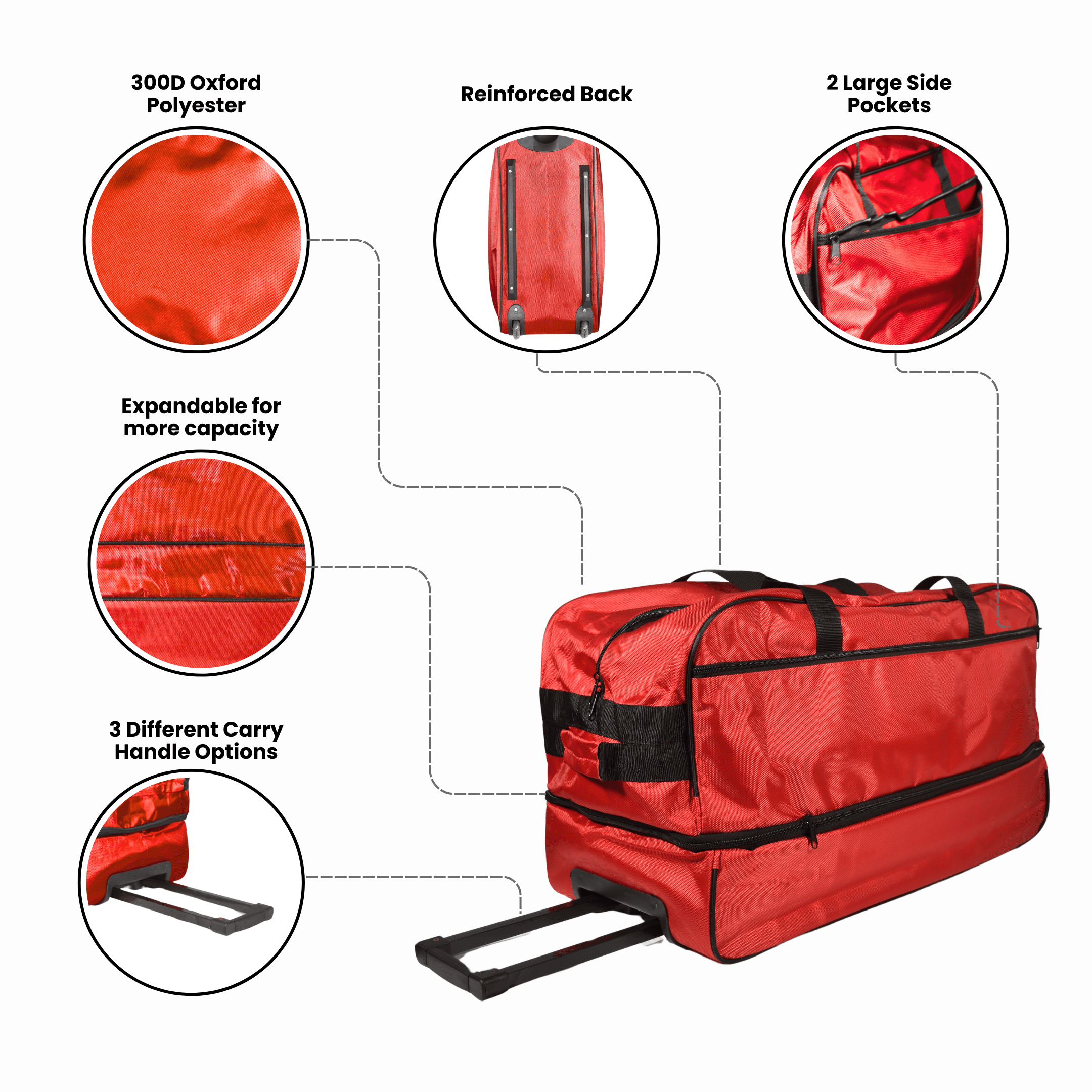 Ironbar Duffle Bag Large 140 L Wheeled Collapsible Travel Overnighter for All Ages, Red