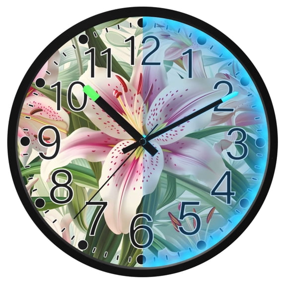 Ryvnso Blossom Lily Flower 12 Inch Night Light Wall Clock Silent Battery Operated Luminous Clocks