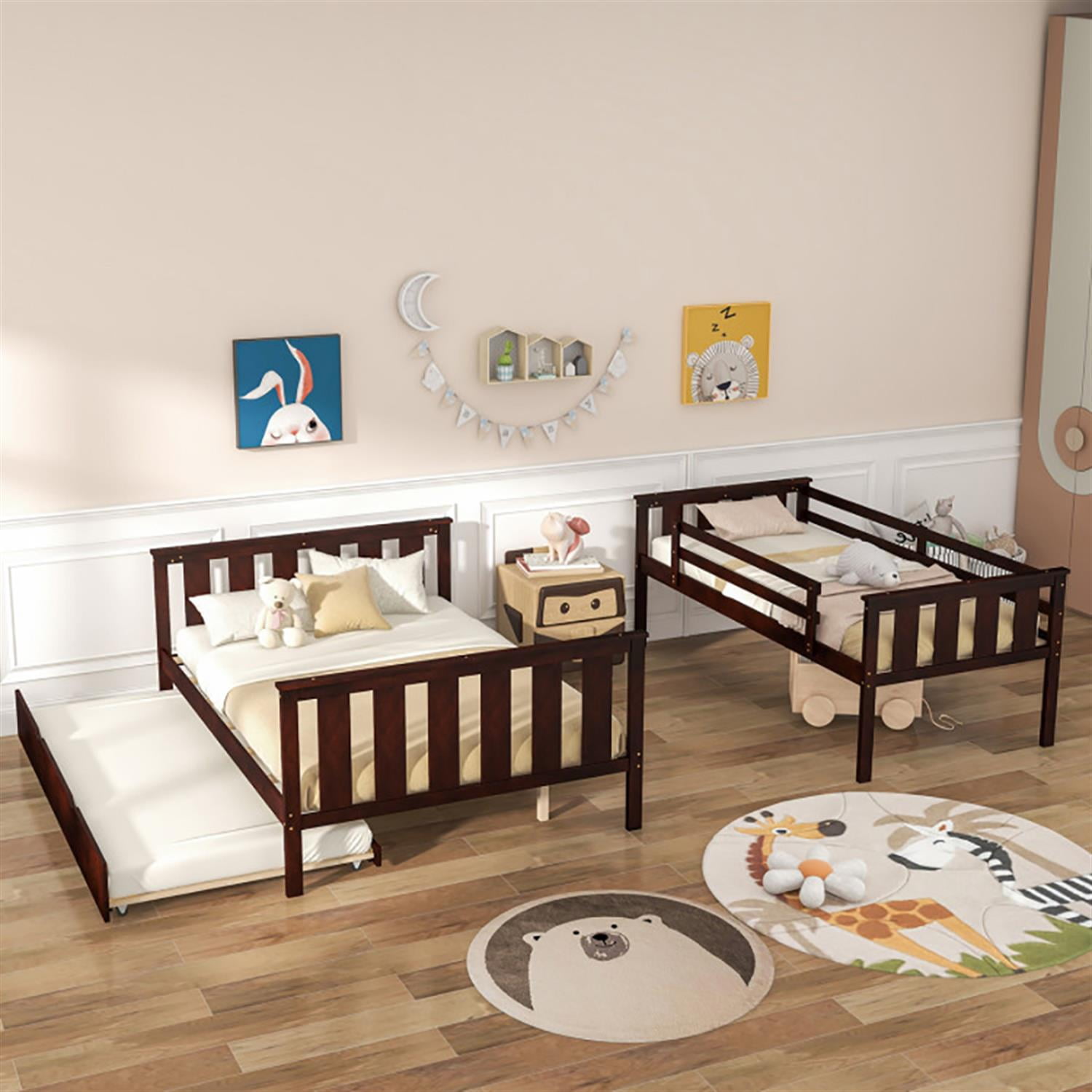 Demi Bonn 3-in-1 Twin Over Full Bunk Bed with Trundle and Ladder, Twin Bunk Beds, Bunk Beds, Black