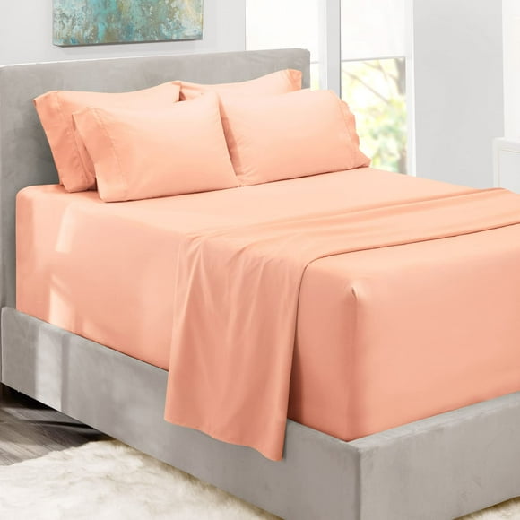 Hearth & Harbor Draps de Poche Extra Profonde - S'Adapte Matelas 18-24 Pouces de Profondeur - Extra Profonde de Poche California Très Grand Size Feuilles - 6 Pièces Cal Très Grand Feuilles - Cal Très Grand Feuilles de Poche Profonde, Pêche