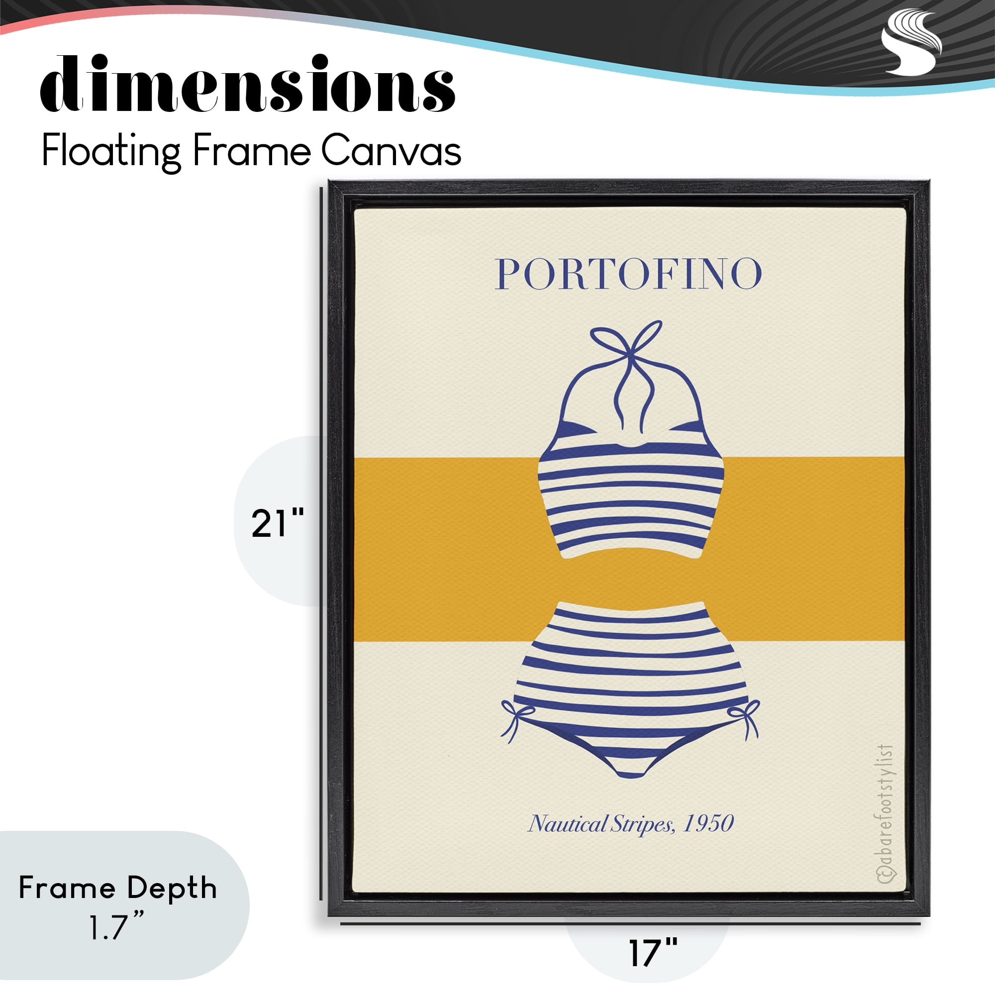 Stupell Industries Portofino Striped Bikini Black Framed Floater Canvas Wall Art, design by A Barefoot Stylist