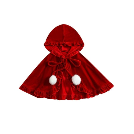 

Musuos Baby Girl Christmas Cape Hooded Velvet Cloak Santa Claus Dress Up