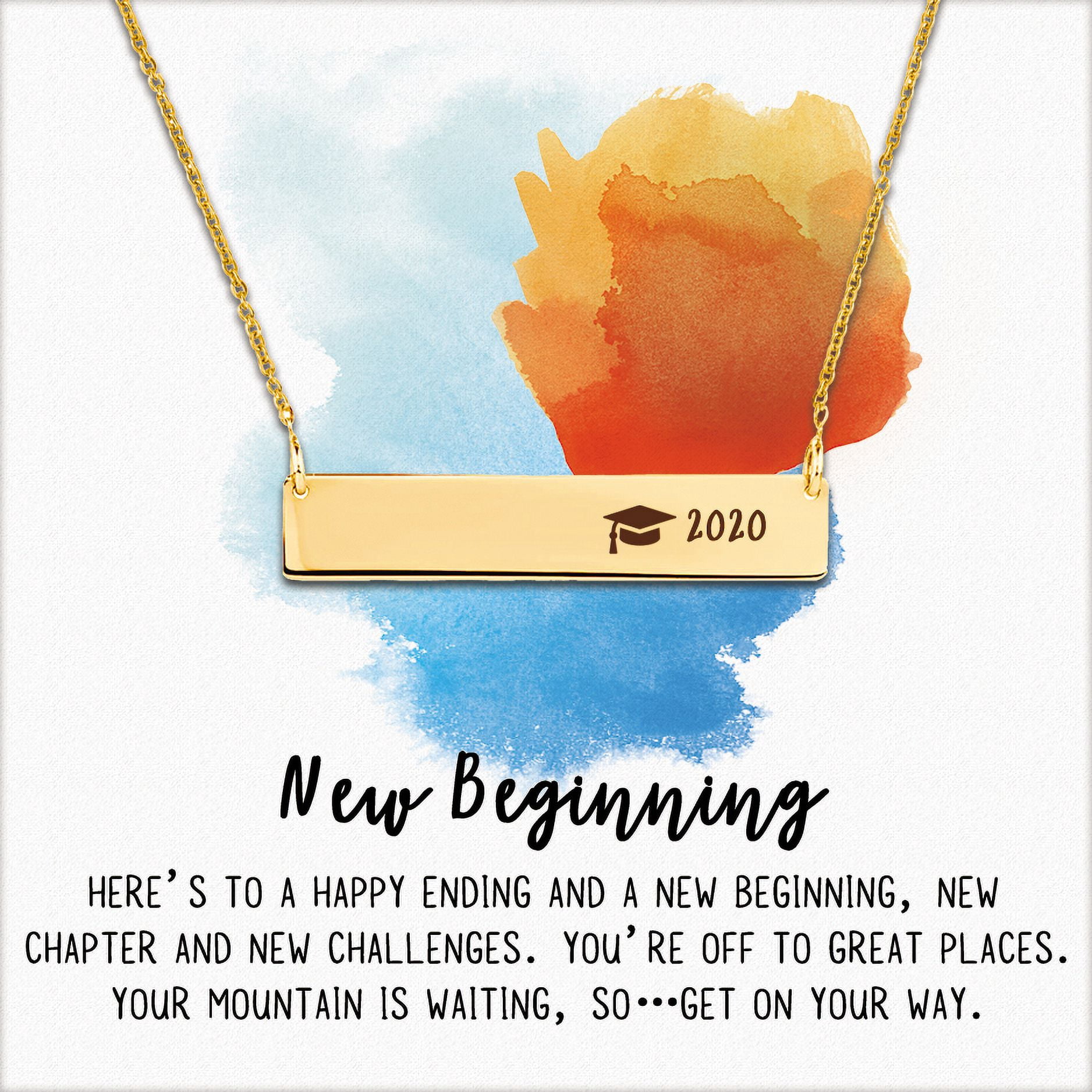 Anavia Graduation Gift for Her - 2021 College Graduation Gifts for Friend - Stainless Steel Bar Necklace - New Beginnings Graduation Gift for Daughter