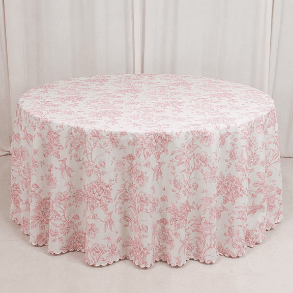 Verolix Round Tablecloth 60 Inch, Pink and White French Toile Floral Table Cover Polyester Waterproof Washable Table Cloth for Dining Kitchen Farmhouse Decor