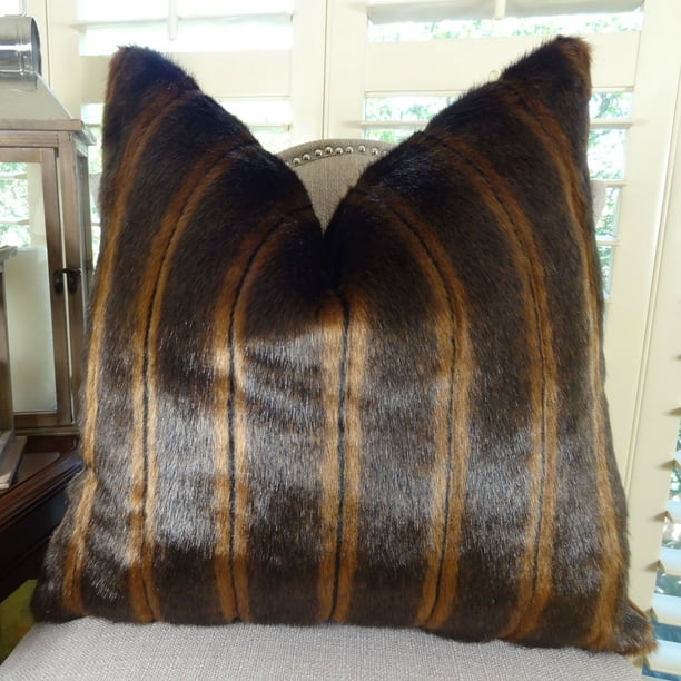 Thomas Collection Light And Dark Brown Mink Faux Fur Throw Pillow