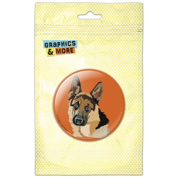 German Shepherd Dog on Orange Pinback Button Pin Badge