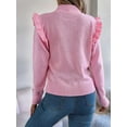 thumbnail image 5 of Womens Sweaters Sweater for Women Crewneck Ruffle Long Sleeve Solid Color Loose Pullover Top Winter 2025 Pink M, 5 of 9