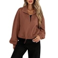 thumbnail image 1 of Chaqueta de Béisbol Holgada Informal con Cuello Alto, Cremallera y Dobladillo con Cordón Ajustable para Mujer. Color Caramelo S, 1 of 9