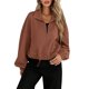 thumbnail image 1 of Chaqueta de Béisbol Holgada Informal con Cuello Alto, Cremallera y Dobladillo con Cordón Ajustable para Mujer. Color Caramelo L, 1 of 9