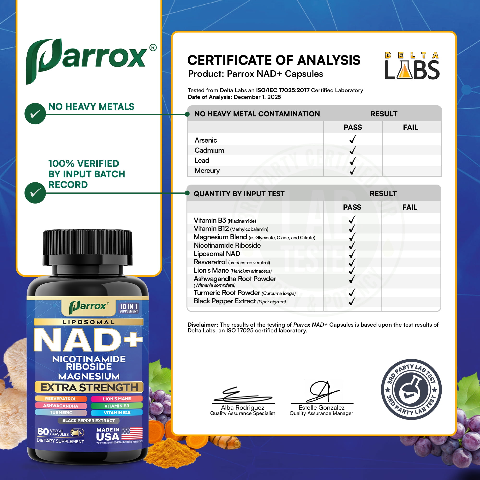 Parrox NAD+ Supplement with Vitamin B3 & B12, Magnesium, Resveratrol, Niacinamide, Turmeric, Ashwagandha, Lion’s Mane, Black Pepper Extract, Liposomal NAD, 10-in-1 Extra Strength (3 Pack)