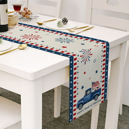 

Patriotic Theme Tablecloth Independence Day Table Runner Dining Table Dresser Decor Scarf Non-Slip Cotton Linen Table Runner American 4th of July Holiday Party Table Flag