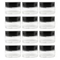 thumbnail image 1 of Botes de bálsamo Cornucopia de vidrio transparente de 15 ml (paquete de 12) con tapa negra, 1 of 6