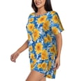 thumbnail image 2 of Uemuo Ocean Wave Sunflower Pattern Women's Short-Sleeved Pajama, Button-Front Loungewear, 2-Piece Summer Sleepwear, Elastic Drawstring Shorts-Large, 2 of 7