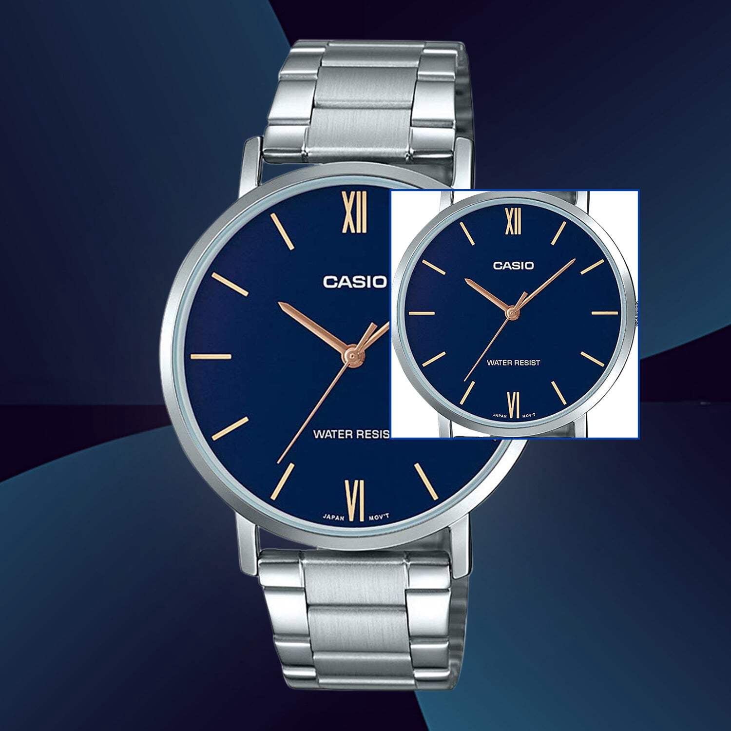 Casio Men’s Silver Bracelet Analog Watch with Blue Dial - MTP-VT01D-2BUDF