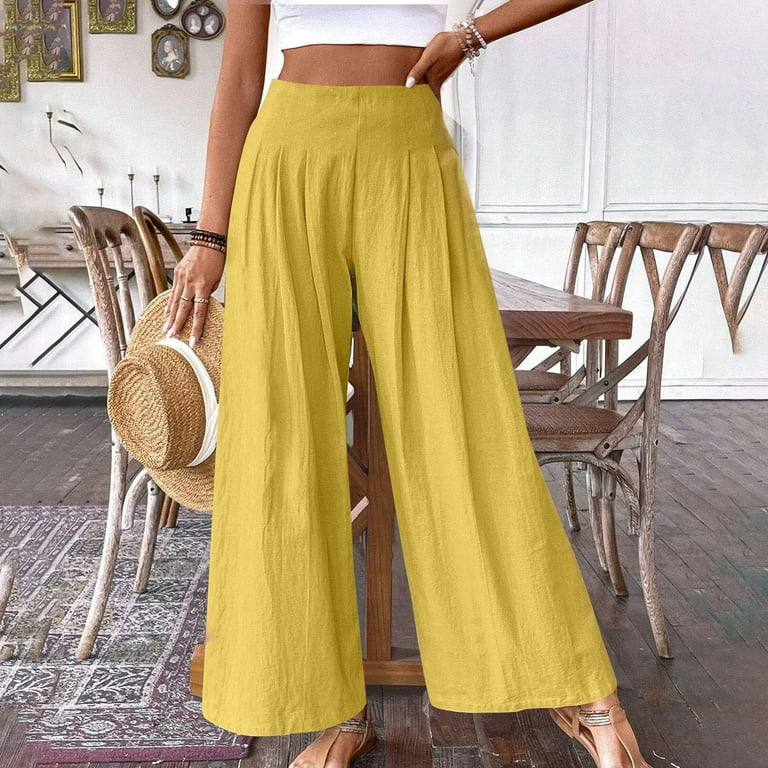 ★★Adairs★★ wide pants yellow IT8168 Huesdet Women Summer High Waisted Cotton Linen Pants Wide